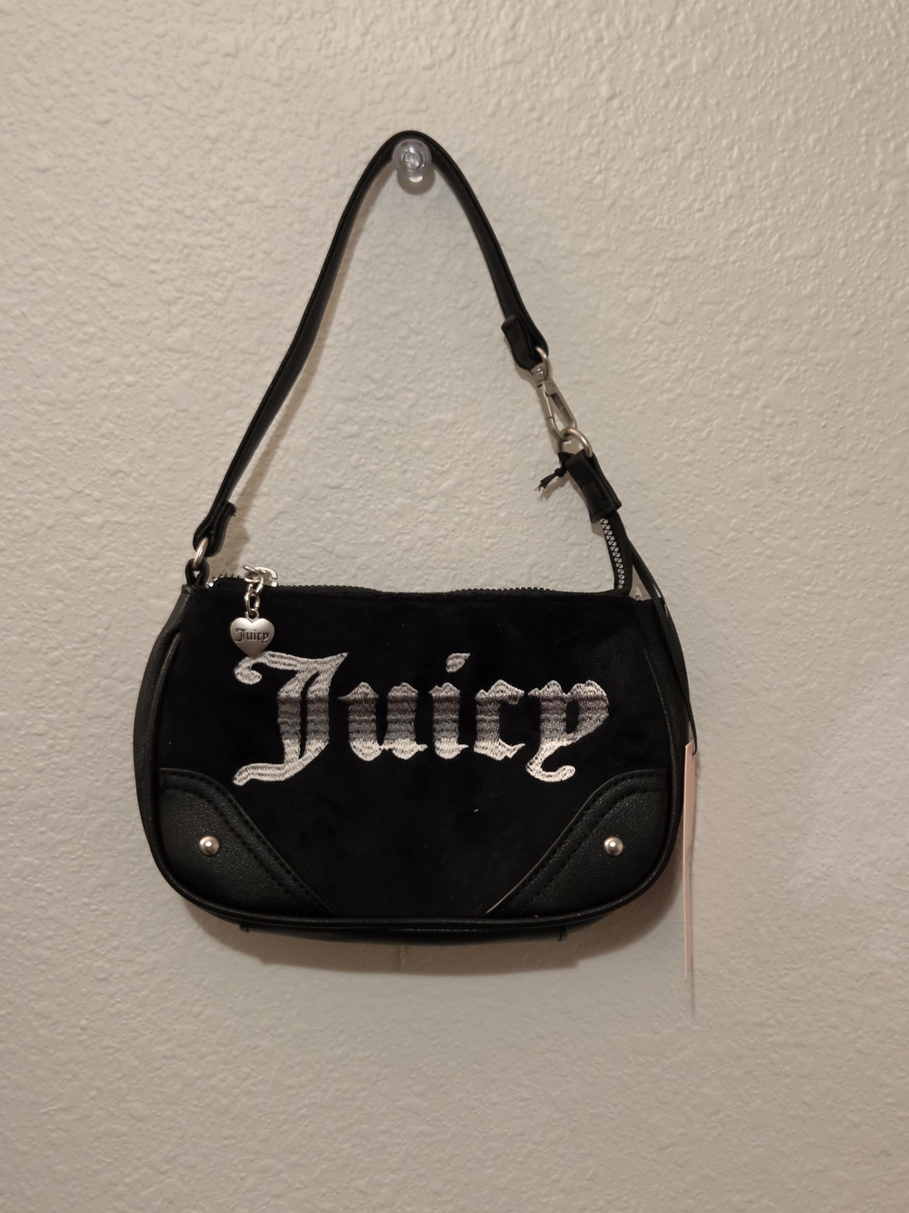 Juicy Couture Black Mini Shoulder Bag with White Embroidered 'Juicy'